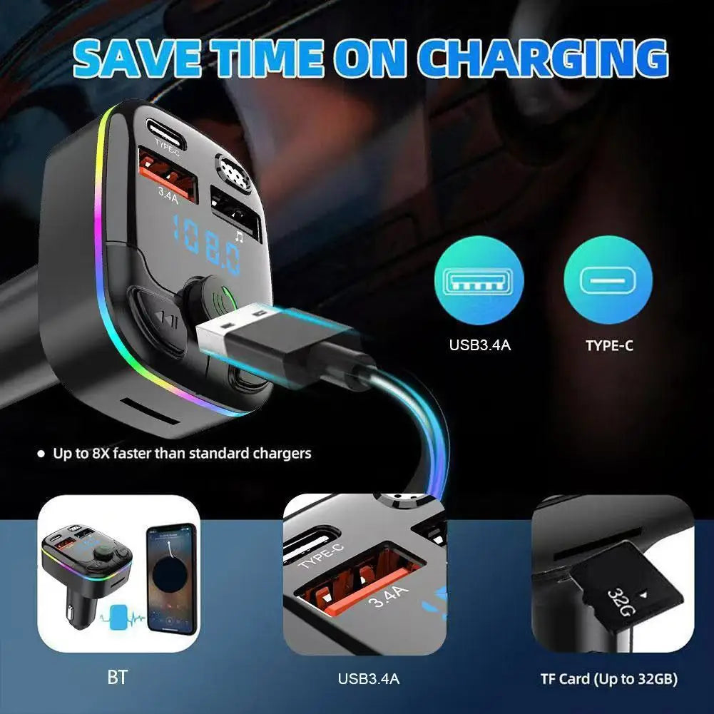 Transmetteur Bluetooth allume cigare avec charge rapide USB et type C