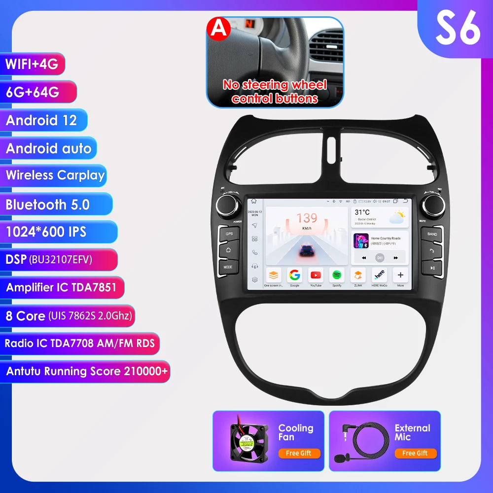 Carplay pour Peugeot 206 206CC 206SW 2000-2008