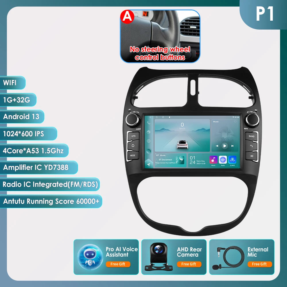 Carplay pour Peugeot 206 206CC 206SW 2000-2008