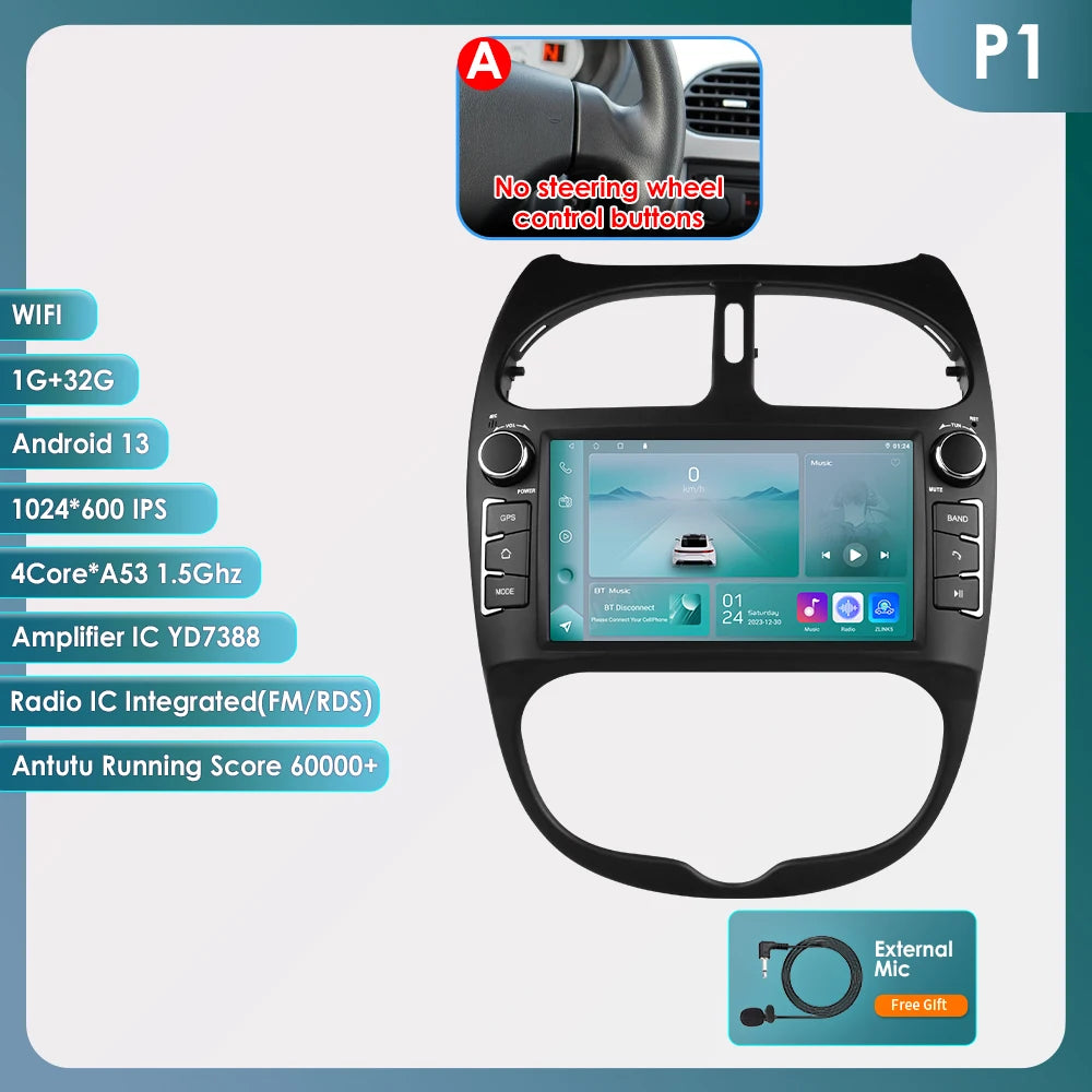 Carplay pour Peugeot 206 206CC 206SW 2000-2008