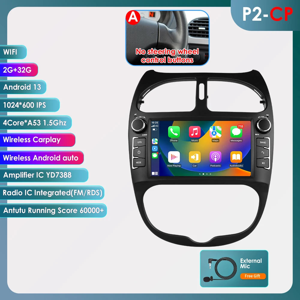 Carplay pour Peugeot 206 206CC 206SW 2000-2008