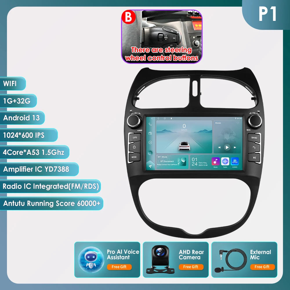 Carplay pour Peugeot 206 206CC 206SW 2000-2008