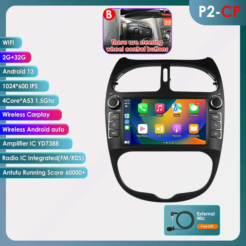 Carplay pour Peugeot 206 206CC 206SW 2000-2008