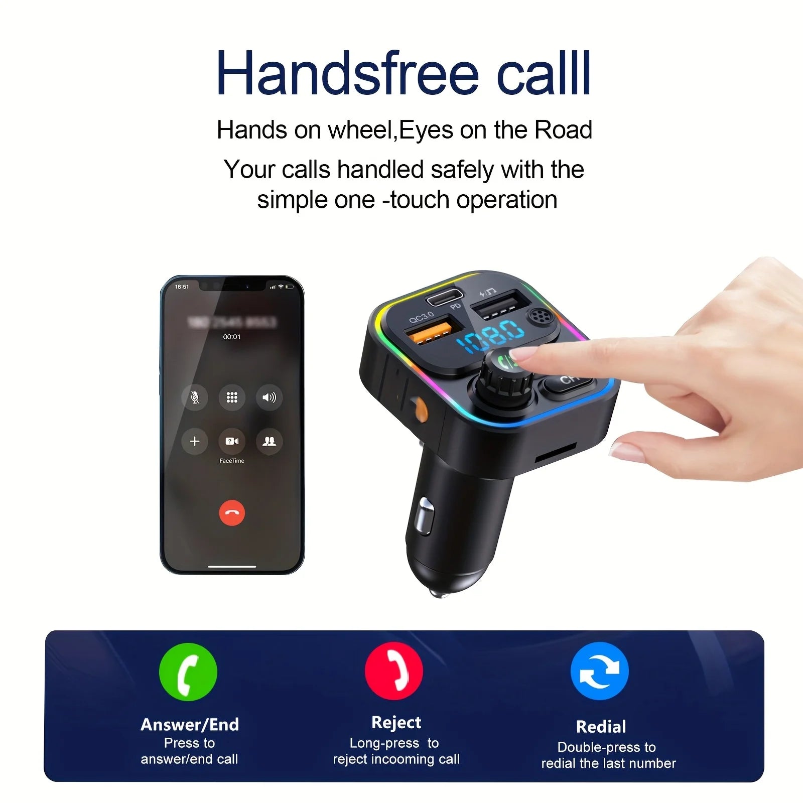 Transmetteur FM Bluetooth avec Kit Mains Libres et Recharge Rapide
