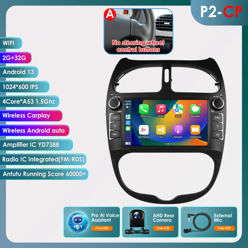 Carplay pour Peugeot 206 206CC 206SW 2000-2008
