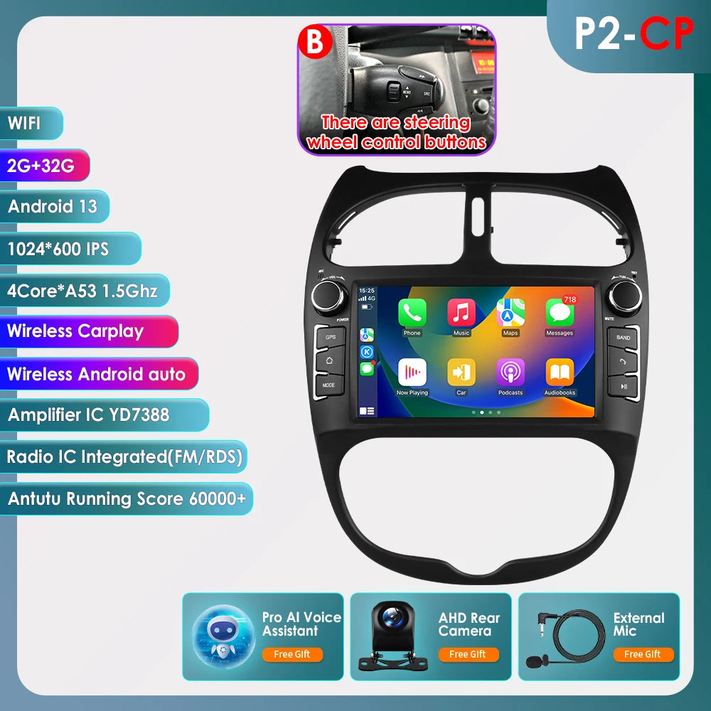 Carplay pour Peugeot 206 206CC 206SW 2000-2008
