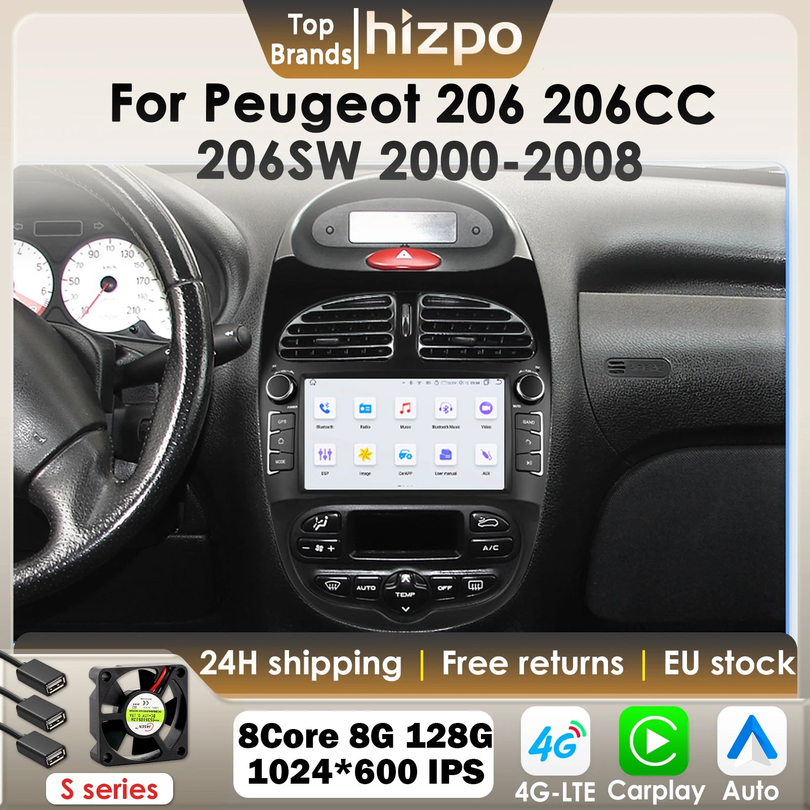 Carplay pour Peugeot 206 206CC 206SW 2000-2008
