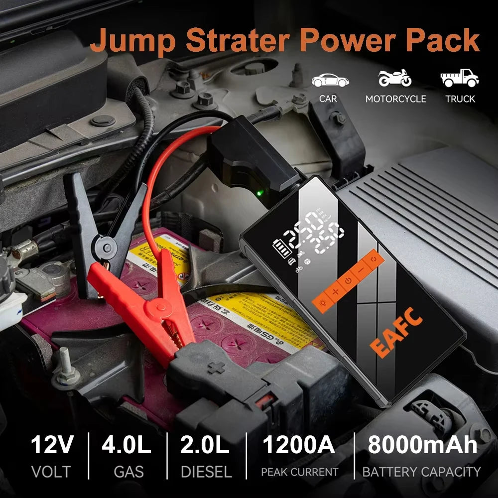 Démarreur de Batterie Portable 1200A & Gonfleur de Pneus Électrique