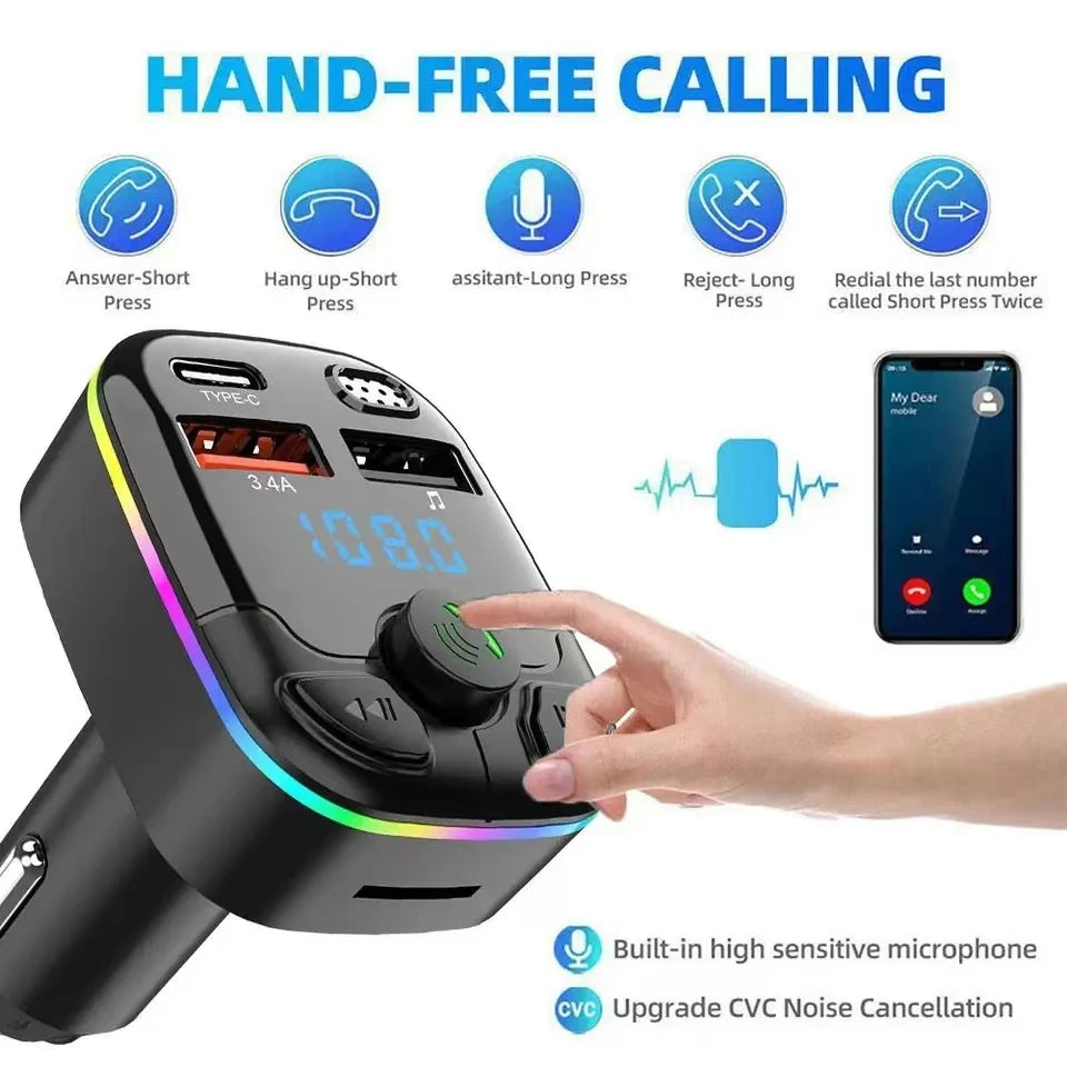 Transmetteur Bluetooth allume cigare avec charge rapide USB et type C
